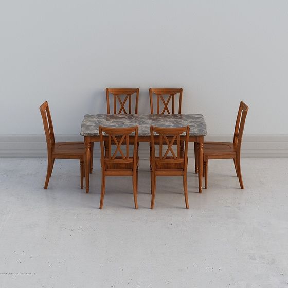 Vintage Dining Table and Chairs 3D model