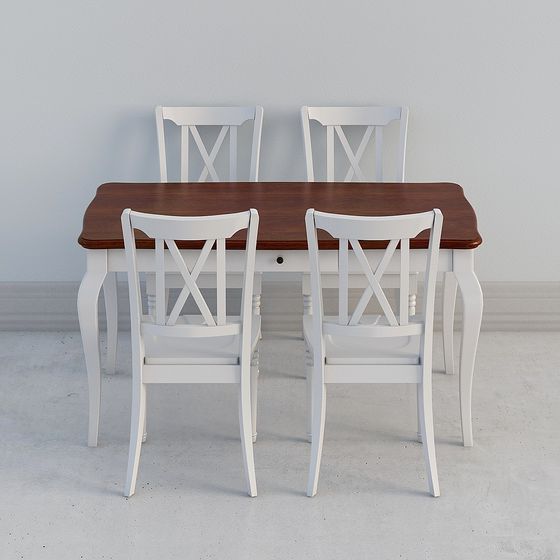 Chic Low-Poly Dining Table and Chair Set 3D model
