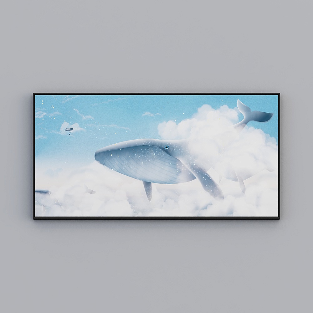 Modern children's room decorated with cartoon whale hanging painting boy bedroom bedside wall mural bvzrj-x-2