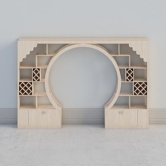 Stylish Arc Bookshelf 3D model with Eastern Elements