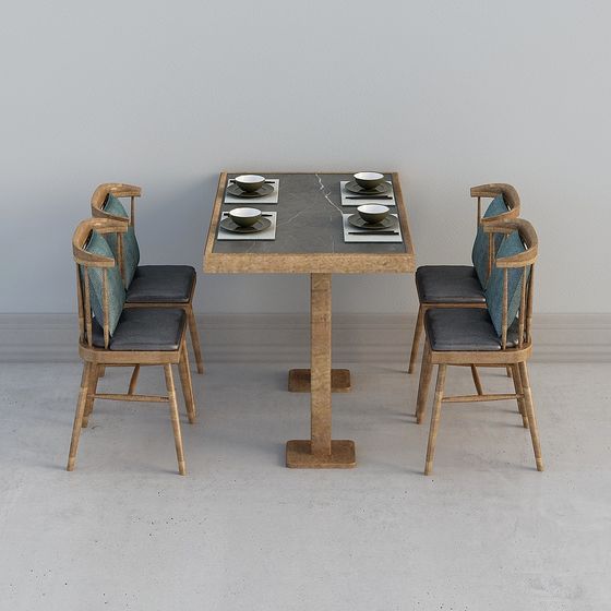 Elegant Low-Polygon Dining Table and Chair Set 3D model