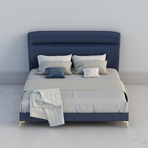 Elegantly Designed Navy Blue Low-Poly Bed 3D model