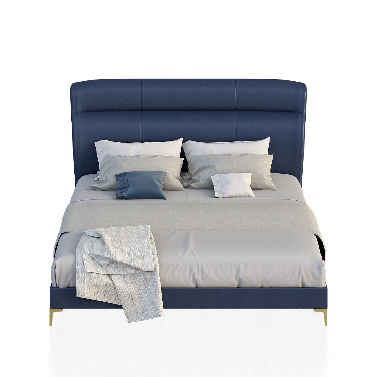 Navy Blue Low-Poly Bed 3D Model – Modern Minimalist Design