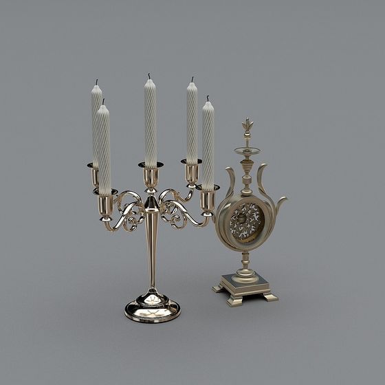 Classic Candle Holder and Teapot 3D model