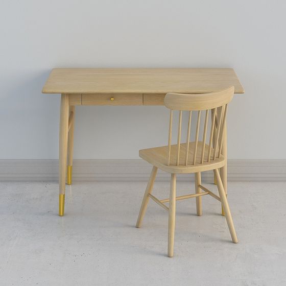 Wooden Table and Chair Set 3D model