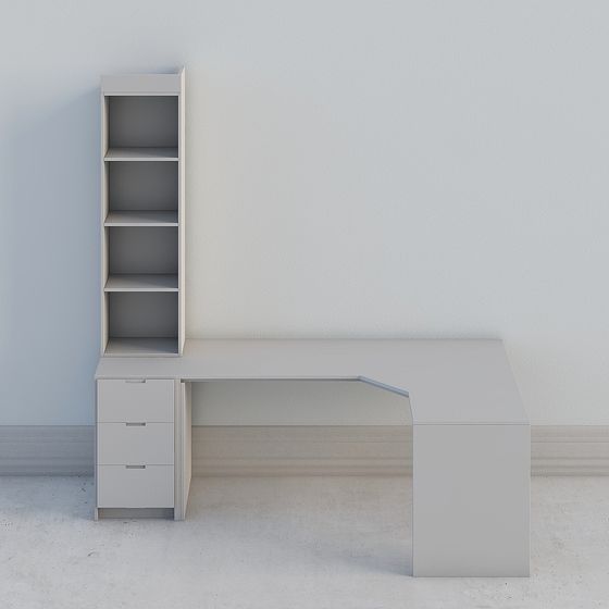 Modern Gray Desk Combination 3D Model
