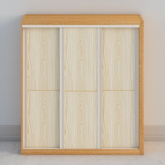 Elegant Low-Poly Sliding Door Wardrobe 3D model