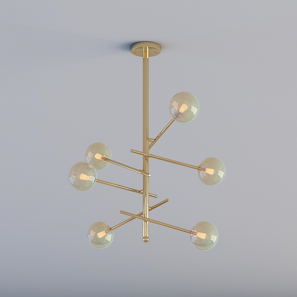 Stylish Gold and Glass Chandelier 3D model