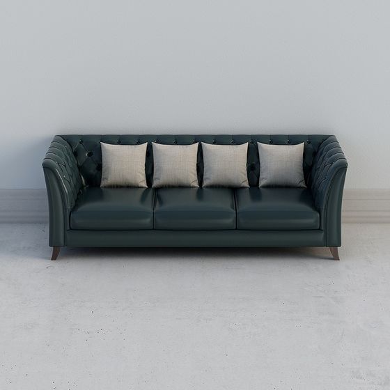 Vintage Modern Green Leather Sofa 3D model