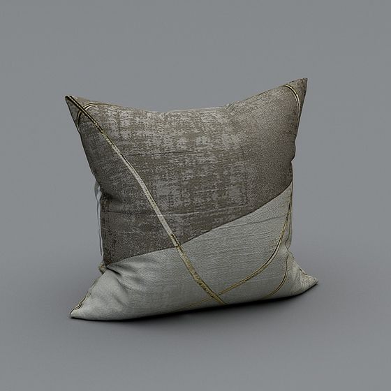Elegant Low-Poly 3D Pillow Model with Golden Accents