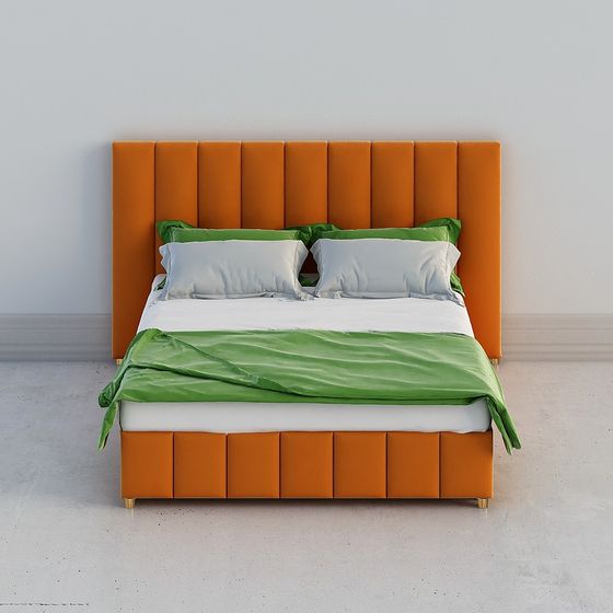 Stylish Orange Low-Poly Bed 3D Model