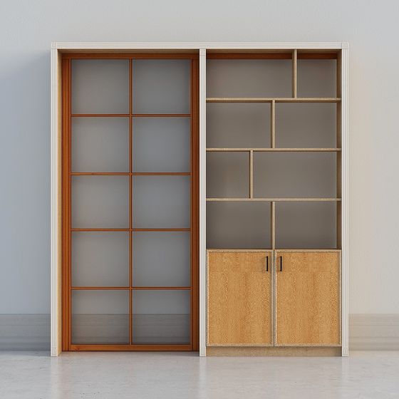 Stunning Sliding Door Bookshelf 3D model