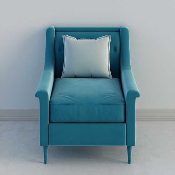 Chic Lake Blue Velvet Chair 3D model