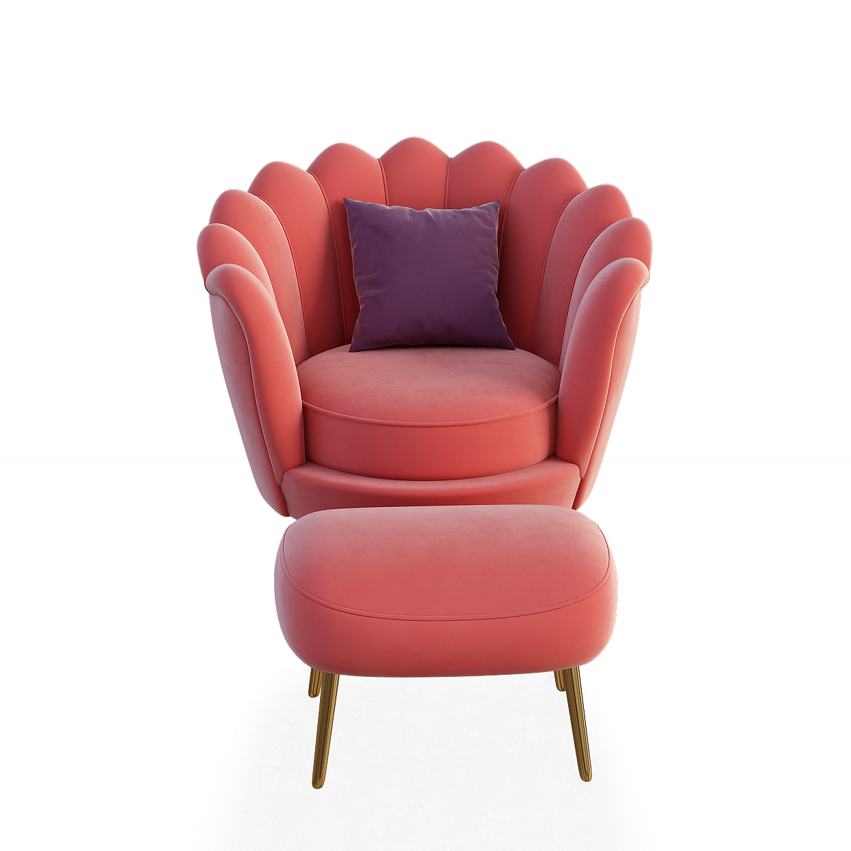 Elegant Shell Sofa 3D Model – Coral & Gold Design