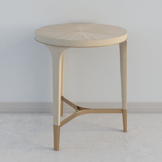 Round Table 3D Model – Wood Grain & Gold Base