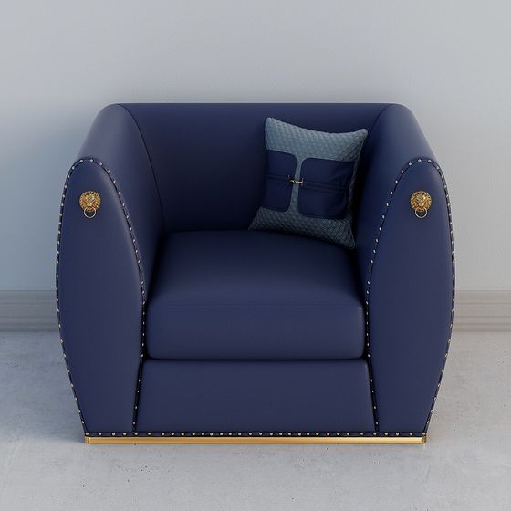 Chic Blue Single Sofa 3D Model for Cozy Interiors