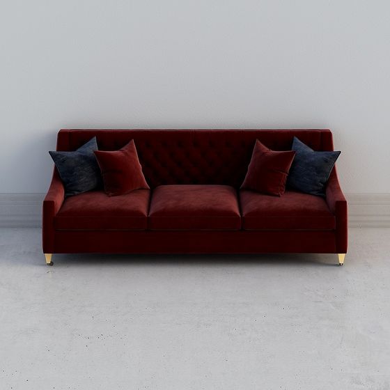 Elegant Red Velvet Sofa 3D model for Modern Interiors
