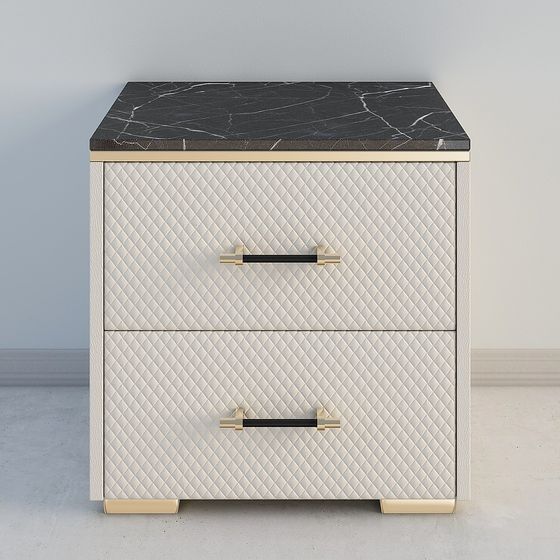Stylish Leather and Marble Nightstand 3D model