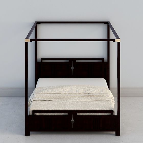 Elegant Low-Polygon Bed Frame 3D model