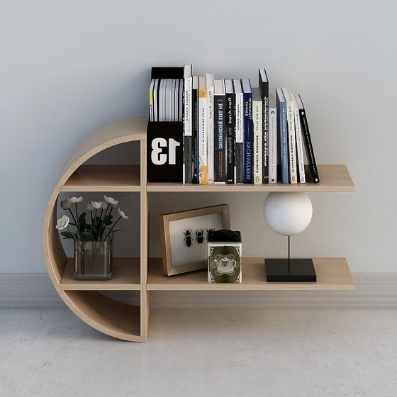 Stylish Modern Bookshelf Book Set 3D Model in Wood Color