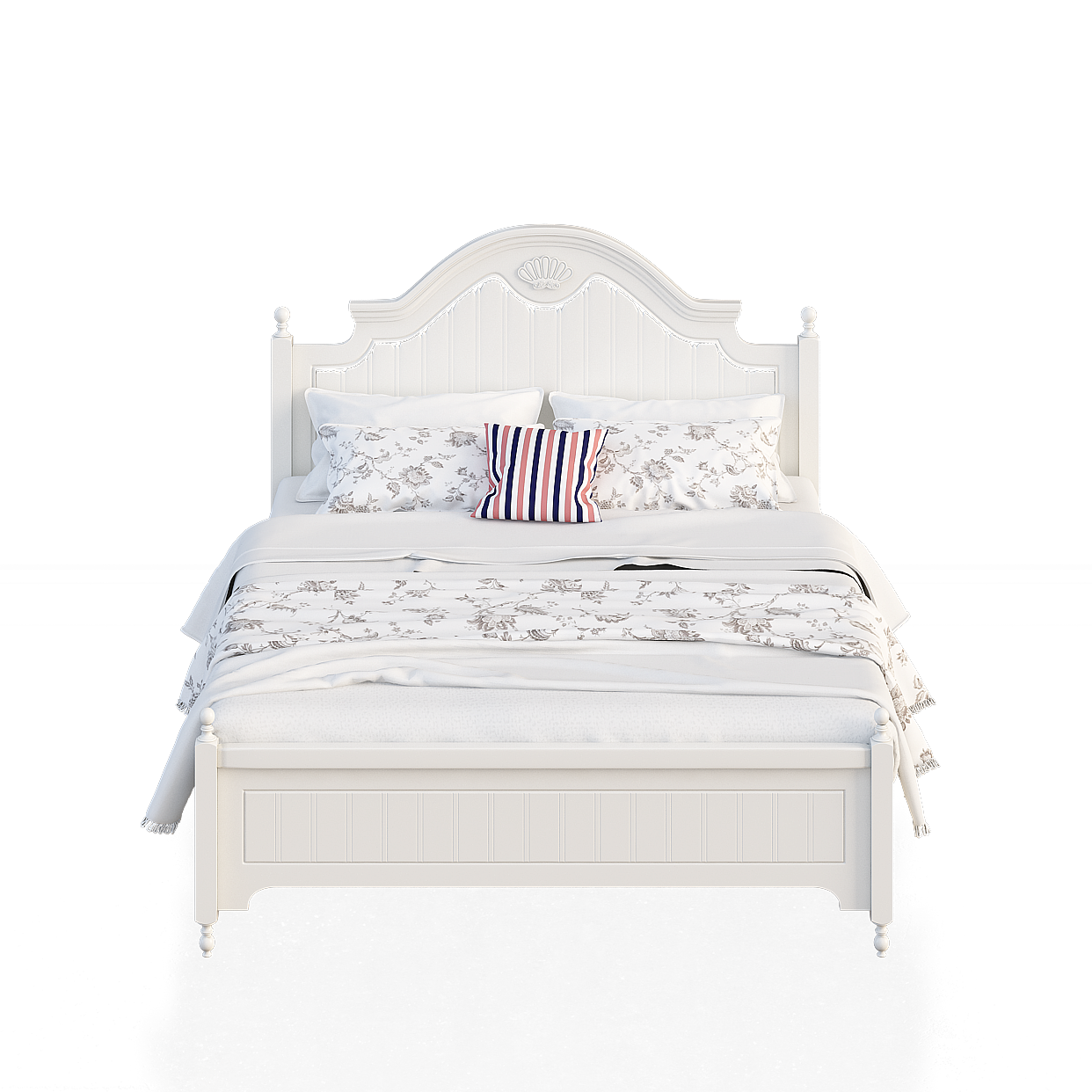 Elegant Vintage-Inspired Bed 3D Model – Classic White Wood