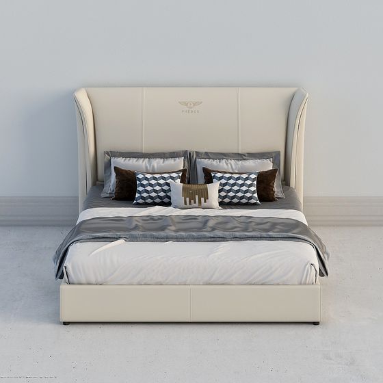White 2061B01TC00 Bed 1.8M Soft Back 3D Model