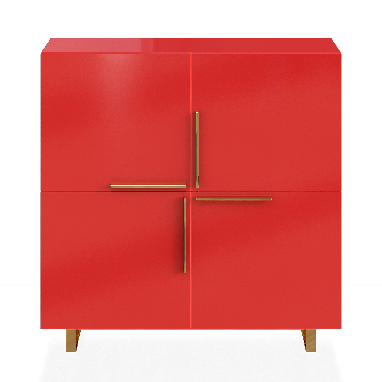 City Light Cabinet 3D Model – Coral Red with Gold Accents