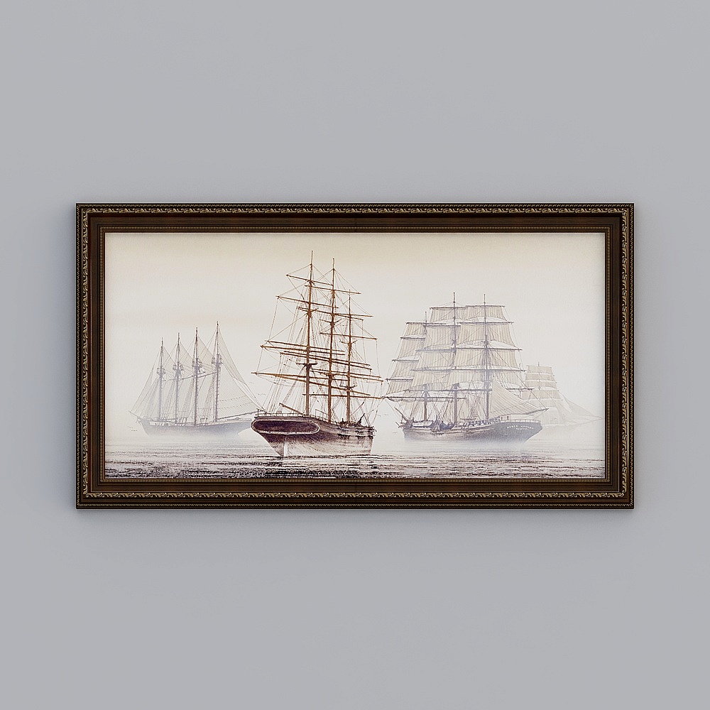 Kibaki European-style living room horizontal carved brown frame 72.3x132.3cm smooth sailing