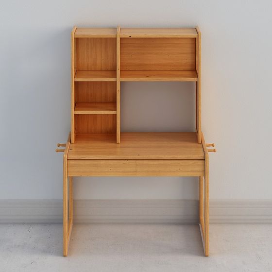 Earth Color Desk Bookshelves 3D Model for Organized Workspaces