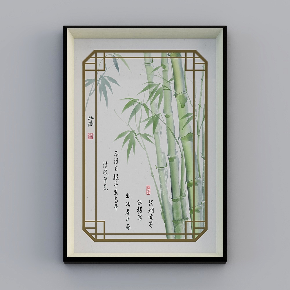 Bamboo newspaper Ping An bamboo picture hanging painting of thetea room background wall painting Xuanguan Zen decoration painting