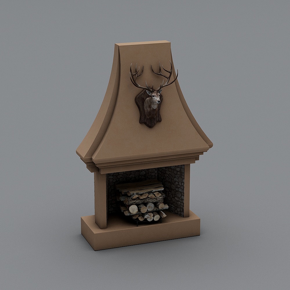 Stylish Low-Poly Fireplace 3D model for Cozy Interiors