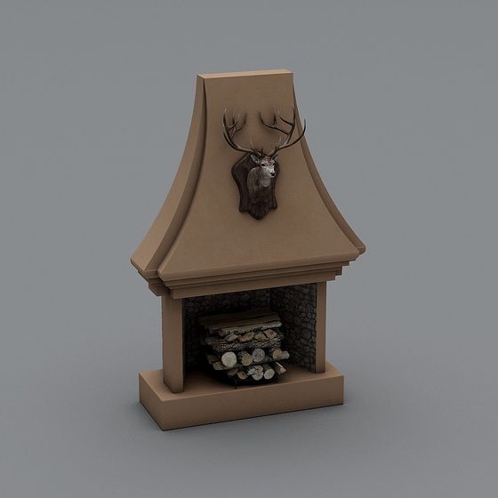 Stylish Low-Poly Fireplace 3D model for Cozy Interiors