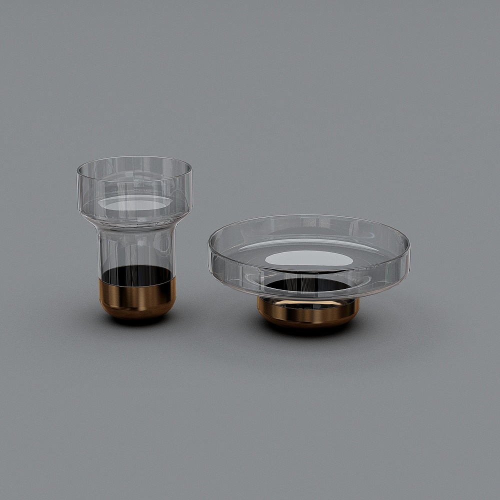 Elegant Transparent Glass Cup and Tray 3D model