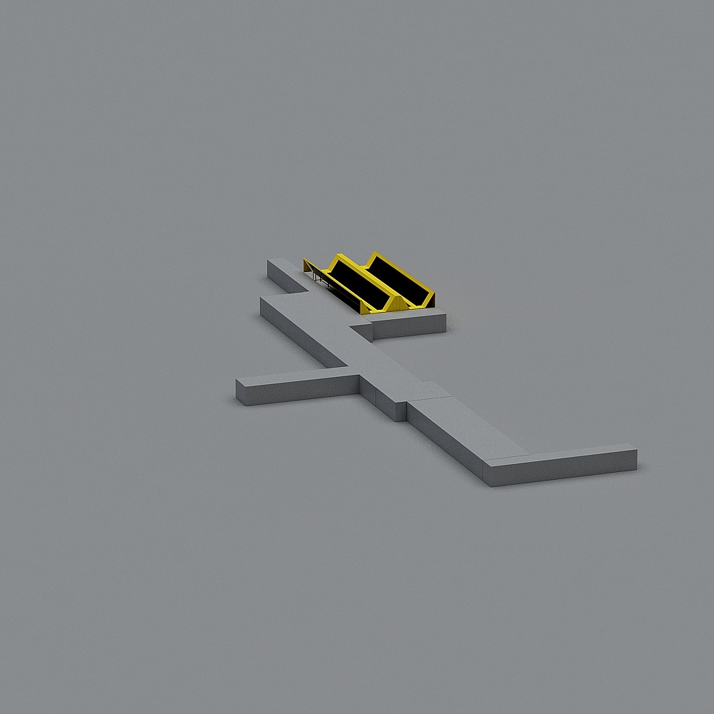 Modern yellow and black roof window model with grey base on grey background