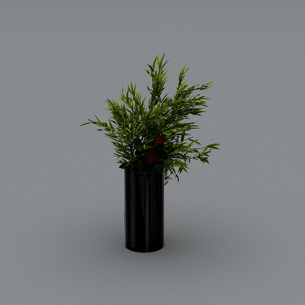 Table accessories 2 green plants black vase