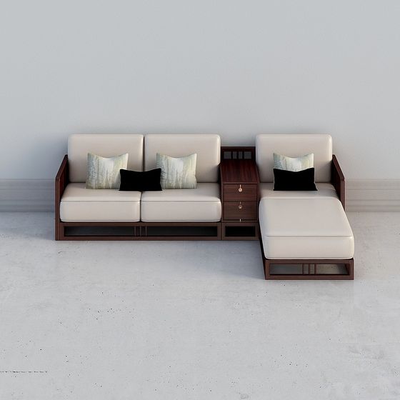 Modern L-Shape Corner Sofa 3D Model in Gray