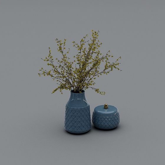 Aquamarine Vase and Tea Can 3D model