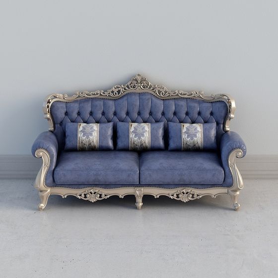Royal Blue Velvet Sofa 3D model for Contemporary Spaces