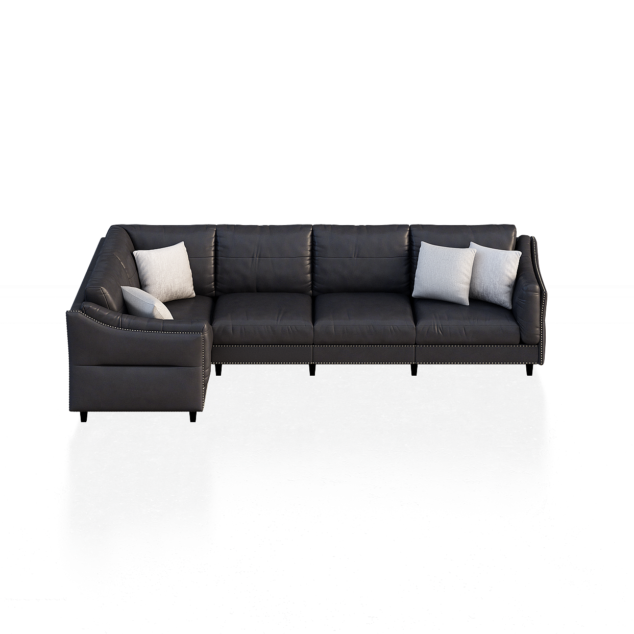 Elegant Modern Sofa 3D Model – Gray Leather Upholstery