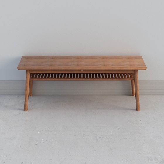 Modern Bench 3D model with Natural Wood Finish