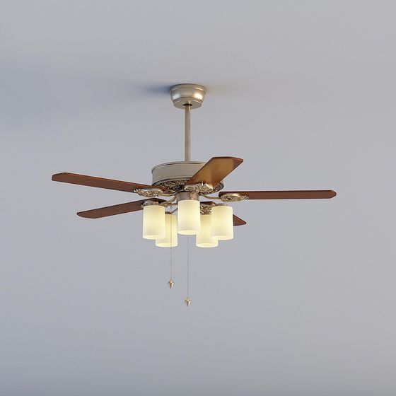 Golden Ceiling Fan Lamp 3D Model - Elegant Design