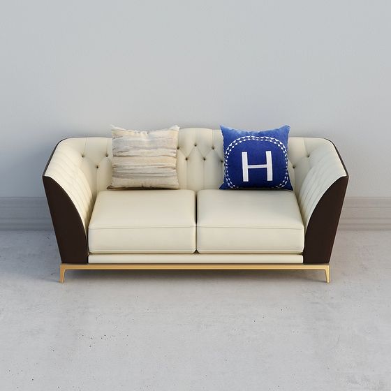 Stylish Cream Leather Sofa 3D model for Contemporary Spaces