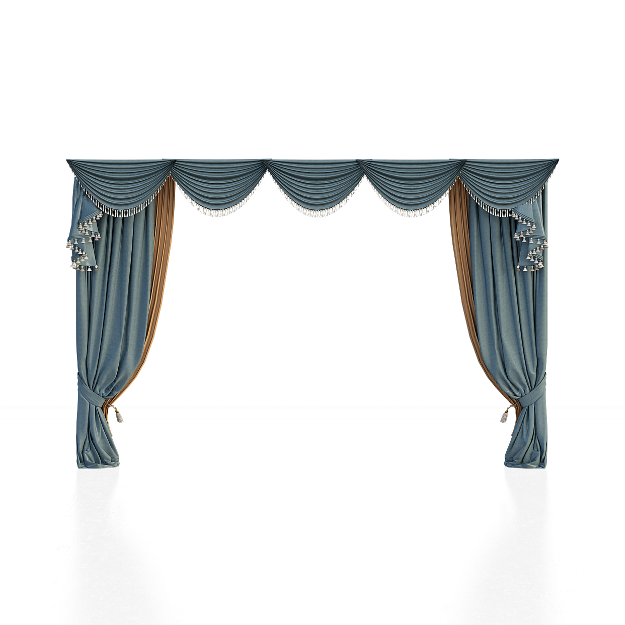 Elegant 3D Curtain Model – Low Poly Blue Beige Design