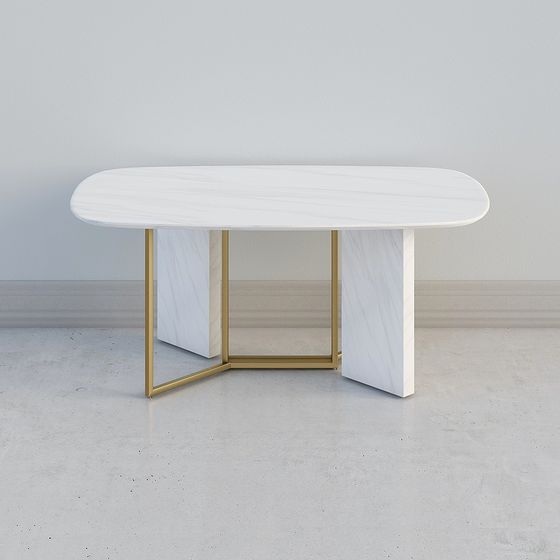 Elegant Oval Marble Dining Table 3D model
