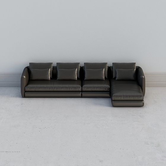 Stylish Low-Polygon Leather Sofa 3D model