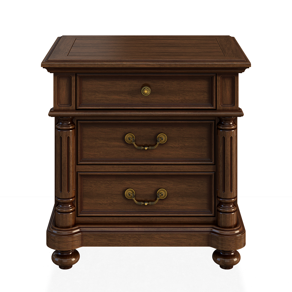Regal Nightstand 3D Model – Dark Wood & Brass