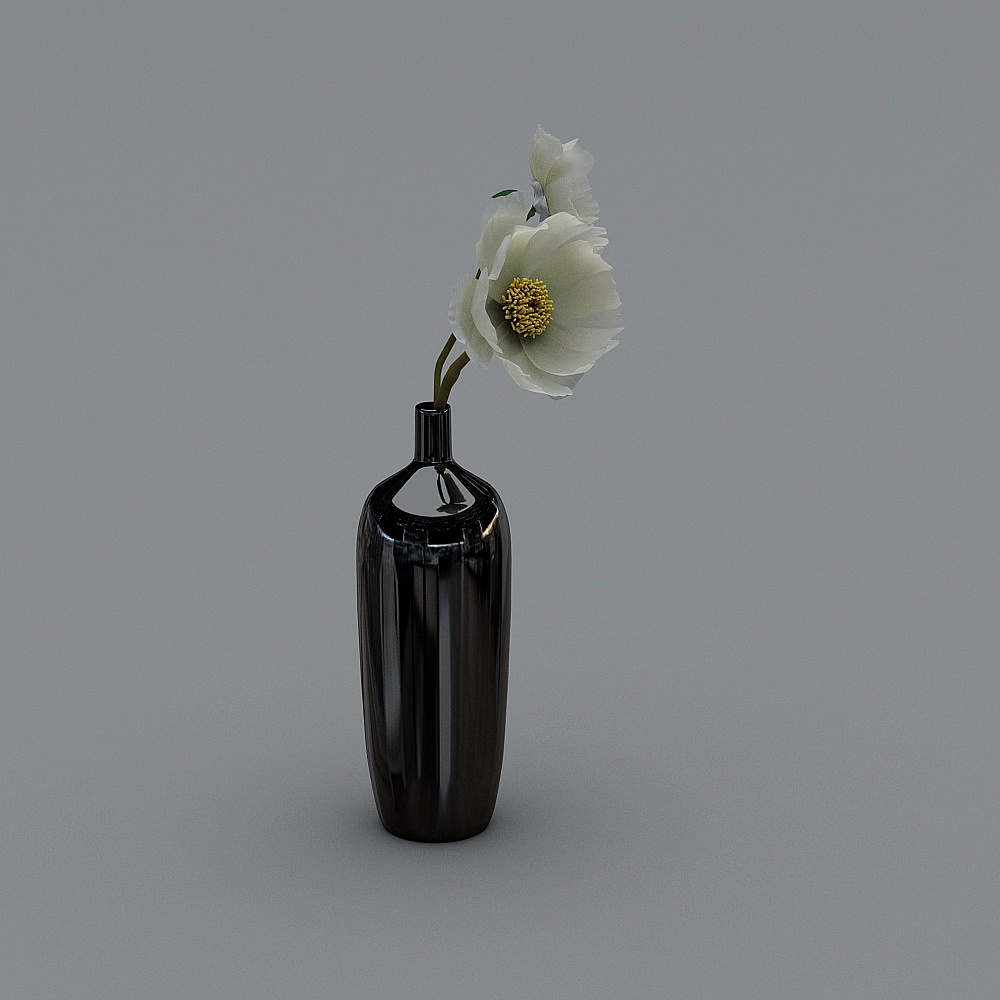 Vaso Nero con Fiore Bianco