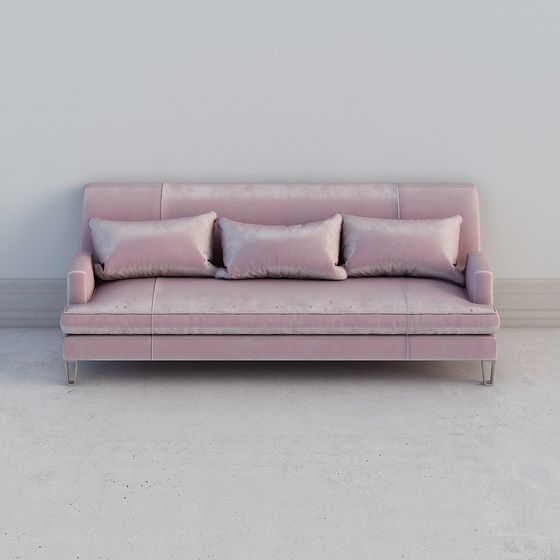 Elegant Low-Polygon Pink Velvet Sofa 3D model