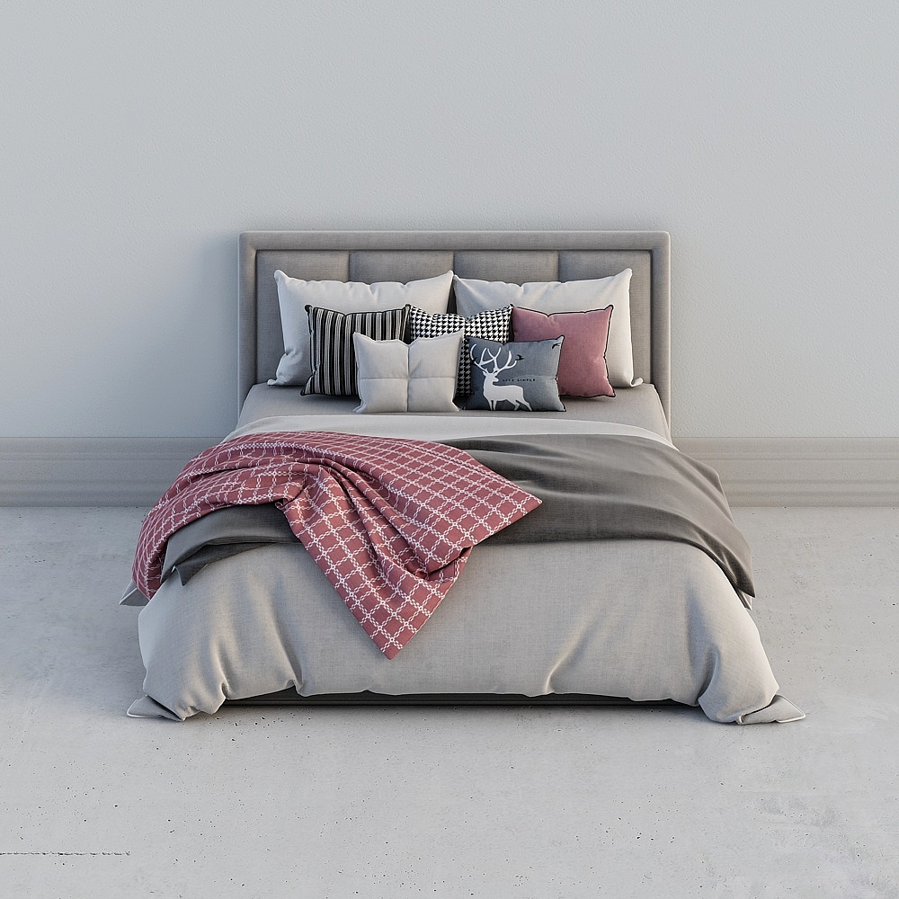 Cozy Gray Bed 3D model for Serene Interiors