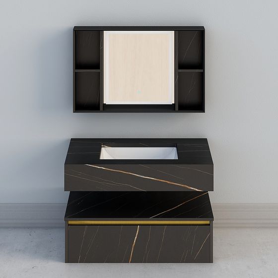 Elegant Black Marble Bathroom Cabinet 3D model